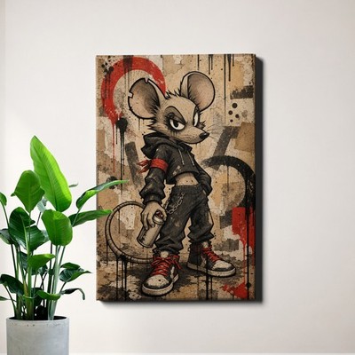 Graffiti Mouse Canvas Art Red Accents Urban Pop Street Style