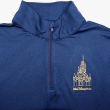 Disney Walt Disney World Navy Blue Quarter Zip Pullover Castle Logo Small