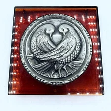 Vintage Love Birds Sterling Silver & Faux Tortoise Shell Powder Compact
