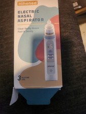 Hihened Electric Nasal Aspirator Baby Nose Suction w/ 3 Silicone Tips White/Blue