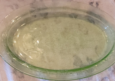 Unmarked Oval Green & Clear Glass Platter Serving Plate