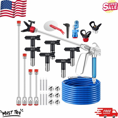 #ad 22PCS Airless Paint Sprayer Gun Kit 3600 PSI 50FT Hose Tips amp; Filters $66.49