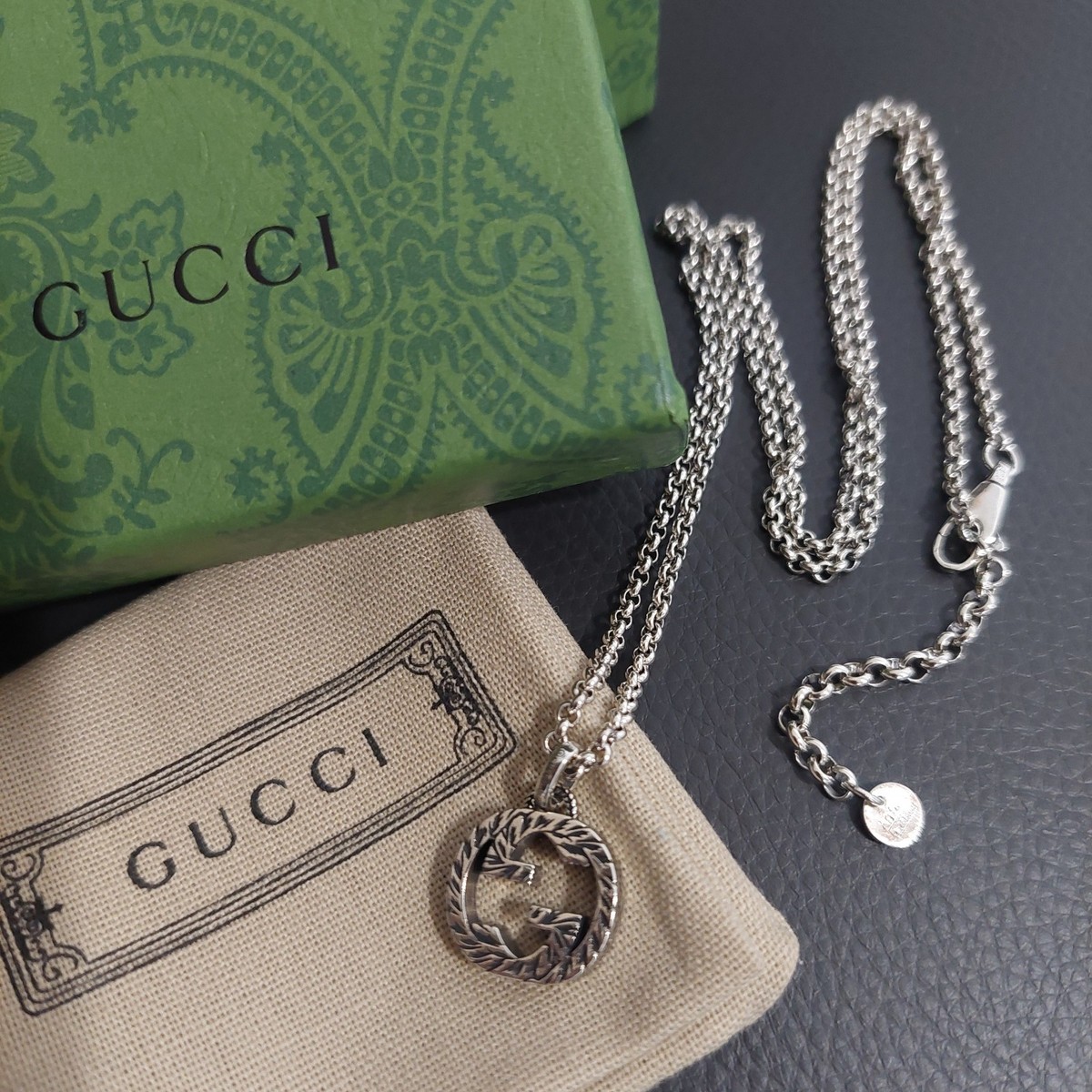 Gucci Unisex Interlocking GG Pendant Silver Chain Necklace | eBay