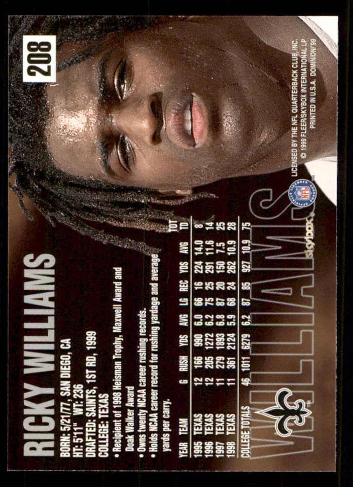 1999 SkyBox Dominion #208 Ricky Williams RC - Image 2 of 2