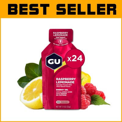 GU Energy Vegan Sports Nutrition Gel, Raspberry Lemonade - 24-Pack for Workouts