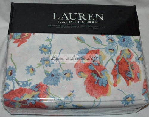 RALPH LAUREN Kylah Floral FULL/ QUEEN DUVET SET 3P Red Blue Poppies New $300 - Picture 8 of 10
