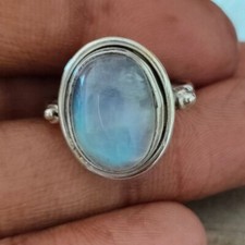 Natural Moonstone 925 Sterling Silver Ring Handmade Jewelry Gift For Her A-639