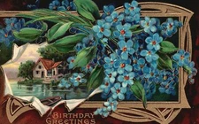 Vintage Postcard Birthday Greetings Tiny Petals Landscape Design Natal Day Wish