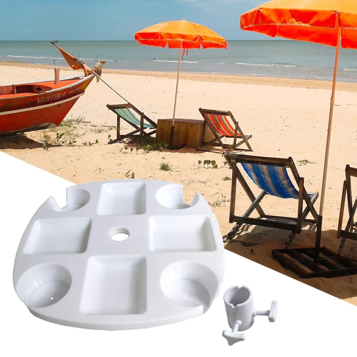 Plastic Beach Umbrella Table Tray 4 Snack Compartments for Patio