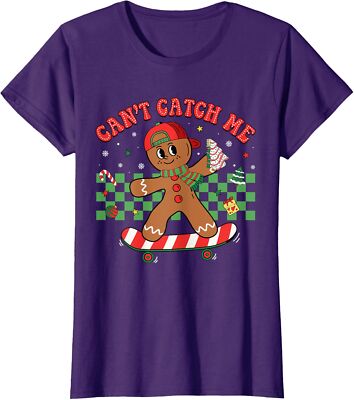 Cant Catch Me Groovy Christmas Gingerbread Cool Ladies' Crewneck T-Shirt