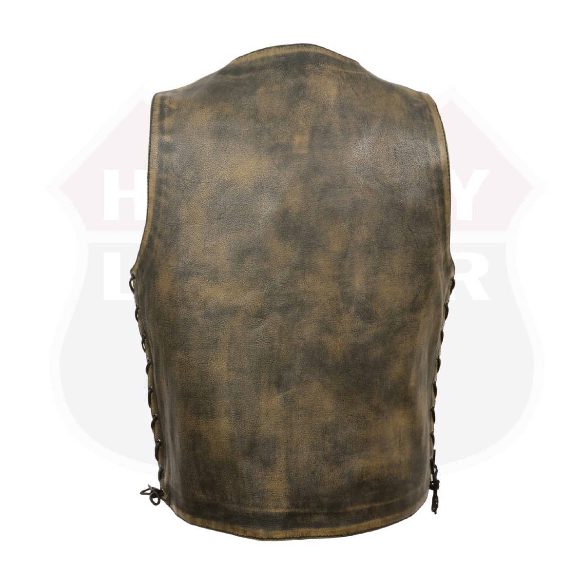 Men's Distressed Brown Leather Motorcycle Riding Vest | Concealed Carry Gun Pockets | MLM3540BEIGE