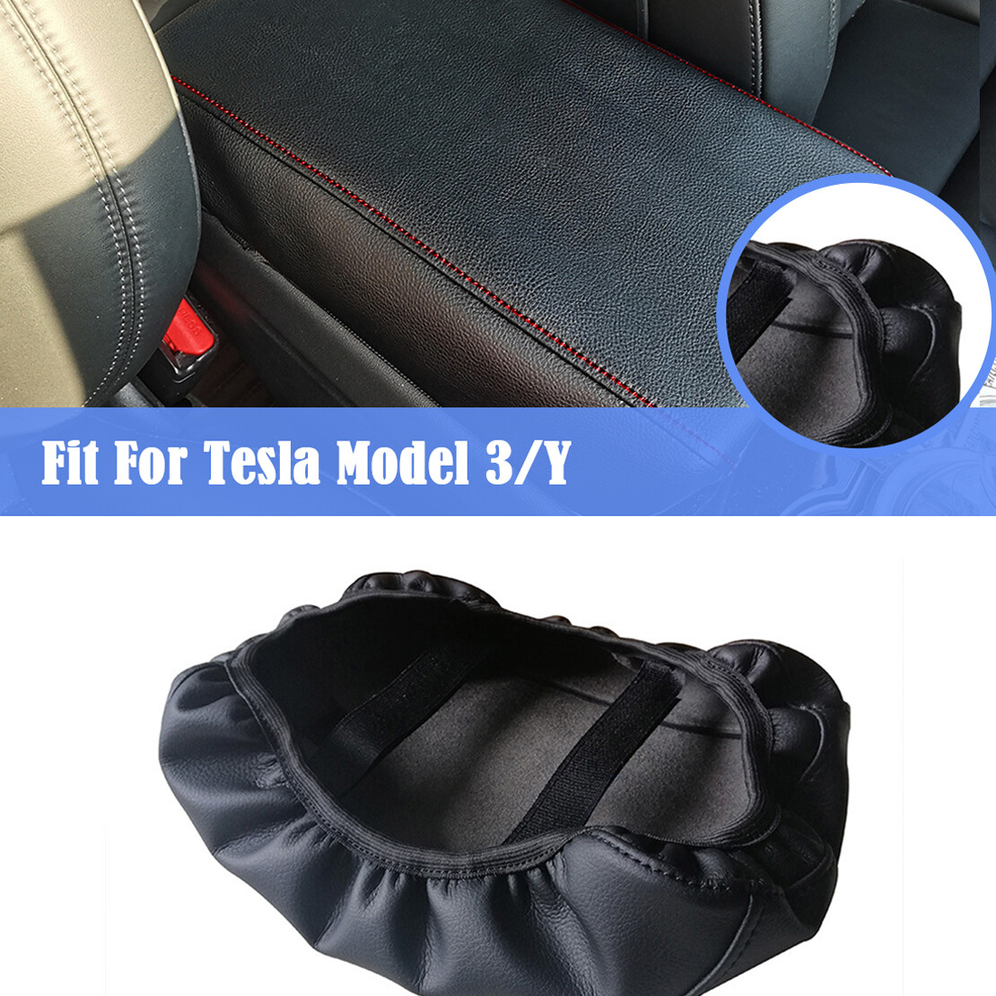 Leather Center Console Lid Armrest Cover Trim For Tesla model3/Y Red Auto