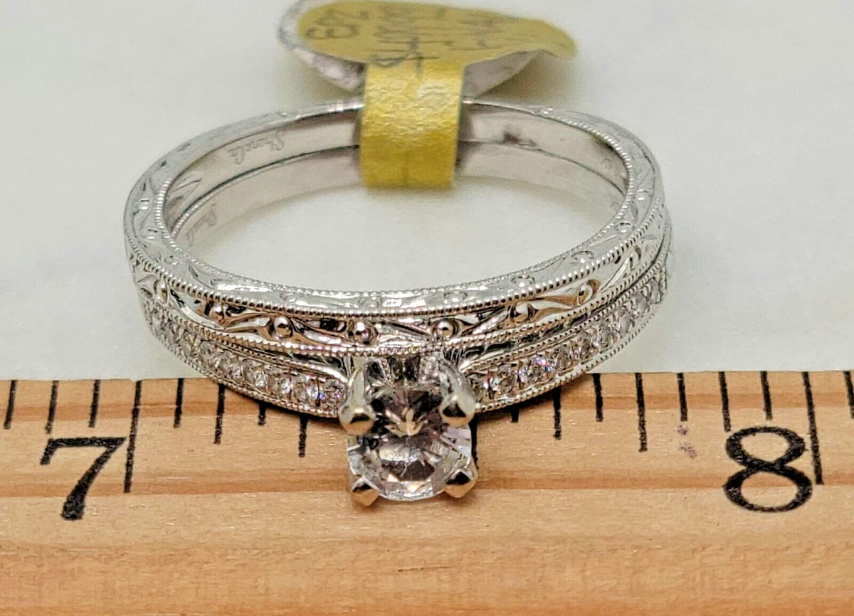 Shane Co .35 Ct Round White Sapphire .13 Genuine Diamond 14K White