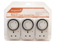 3PC Plug-In Timer 24 Hour Socket Set Easy Use Compact Energy Saving Security
