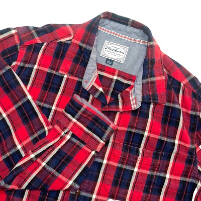 NWOT Flag & Anthem Men's Red Blue Plaid Long-Sleeve Button Flannel Shirt Sz L