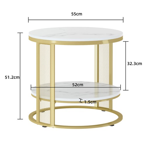 2 Tiers Solid Marble Top Round Coffee Table Lounge Living Room Modern Gold Legs - Picture 12 of 12