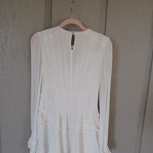 Allsaints Women Zora V Neck Ruffle Mini Dress Size 4 Lace Trim In Chalk White - Picture 8 of 15