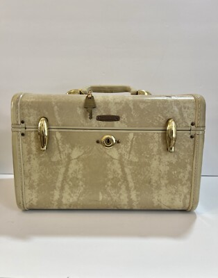 Vintage Samsonite Train Case Luggage Beige WITH KEY