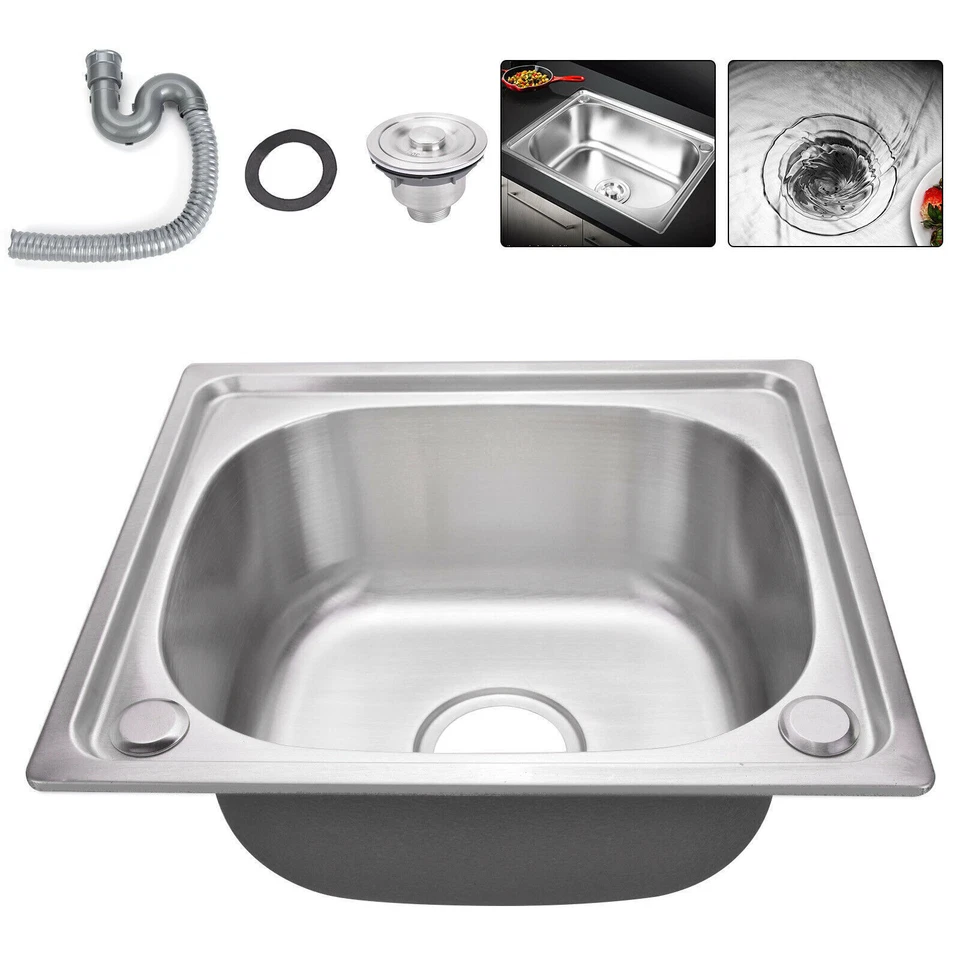 Stainless Steel Single Bowl Square Kitchen Laundry Washing Sink Plumbing Waste - Image 2 of 4