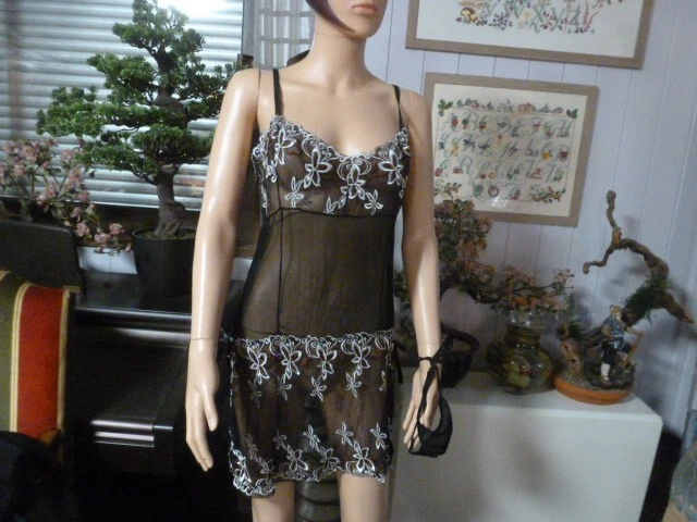 aromm Chemise de nuit vintage en dentelle pour femme - Manches courtes - Coupe ample - Coton, Bleu, Petit