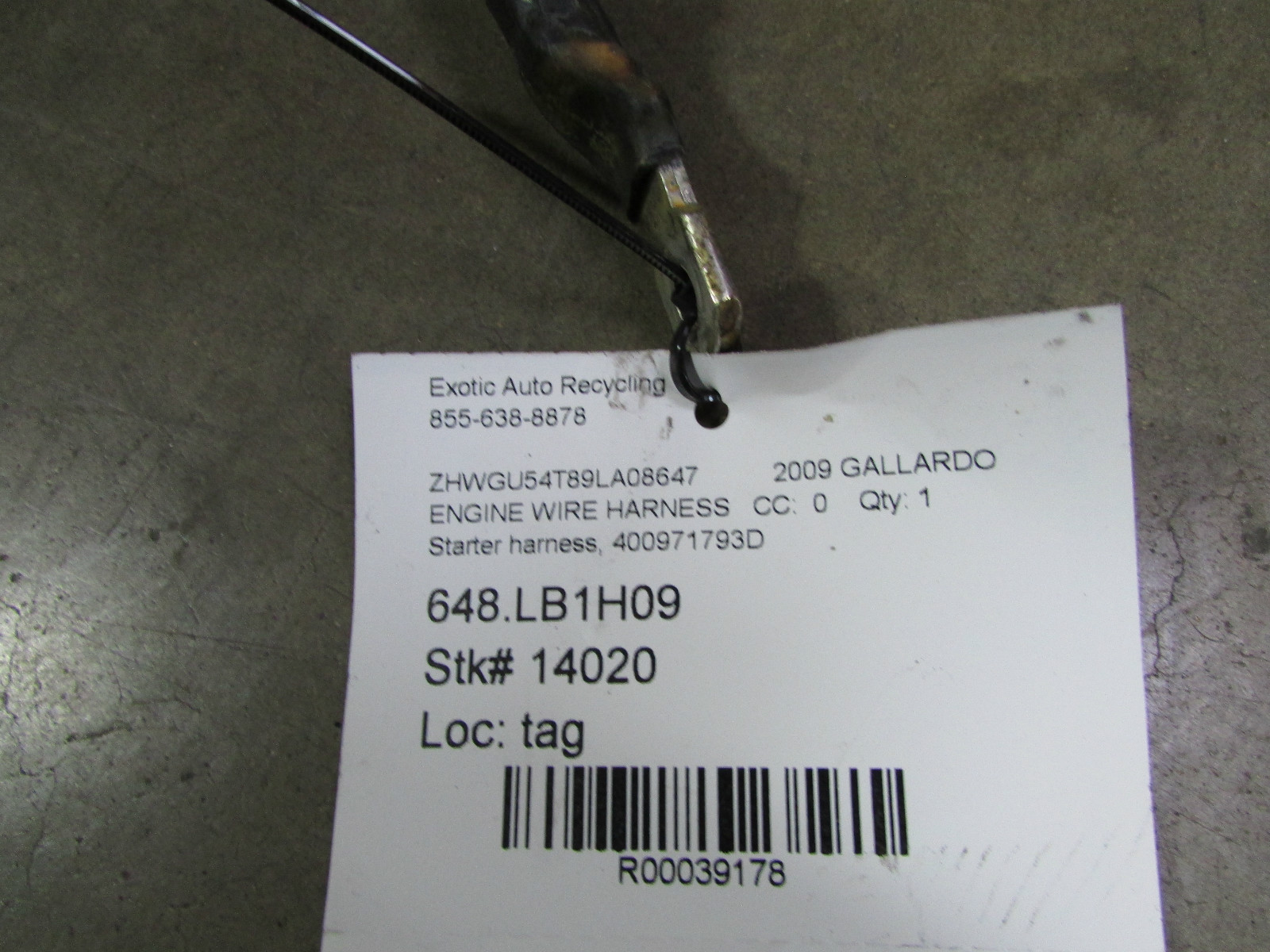 Lamborghini Gallardo LP560, LP550, LP570, Starter Wiring Cable, P/N 400971793D