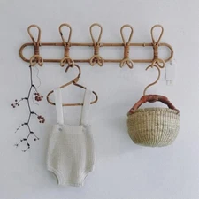 Rattan Wall Hook Rack Clothes Hanger Storage Organizer Room Home Decor Coat Hat