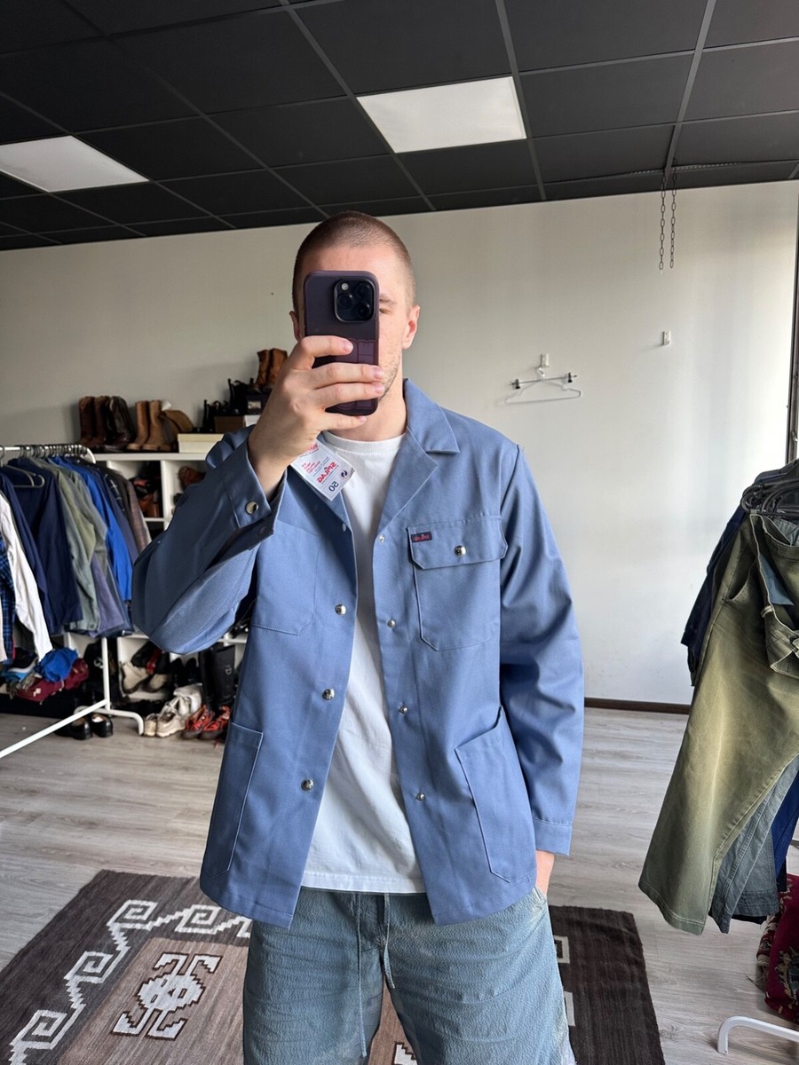 Vintage French German Spilag Workwear Blue Snap Chore Jacket Size