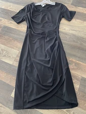 H&M Size Small Ruched Pencil Dress Black Midi Length Short Sleeve