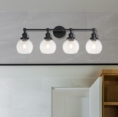 XiNBEi Lighting Vanity Light, 4 Light BLACK Wall Light with Glass XB-W1256-4-MB - Picture 3 of 8