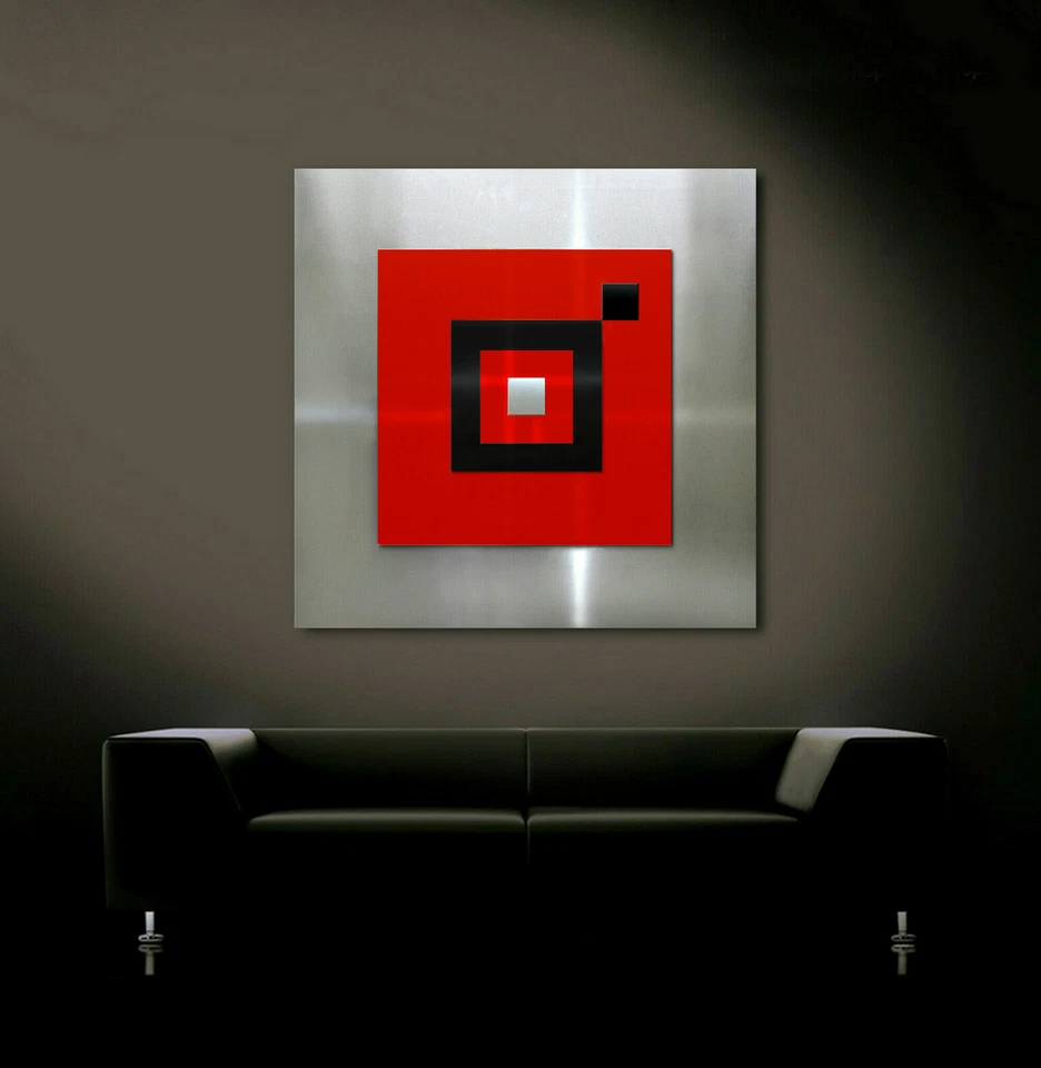 ORIGINAL ABSTRAKT METALL Bild Design Wandbild Modern Rot Silber Schwarz UNIKAT - Bild 2 von 4