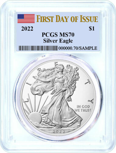 2022 $1 Silver Eagle PCGS MS70 First Day of Issue Flag Label