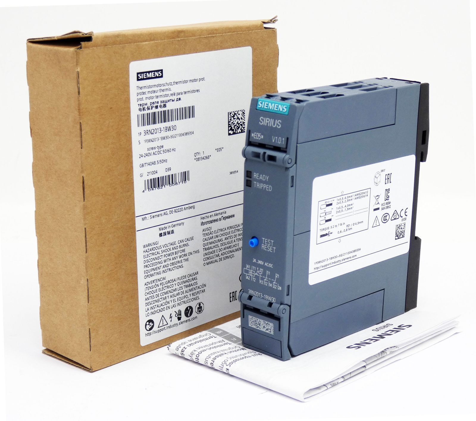 Siemens Sirius 3RN2013-1BW30 E: 05 V1.0.1 Th. Motor Protection Relay -Unused/Original Packaging-