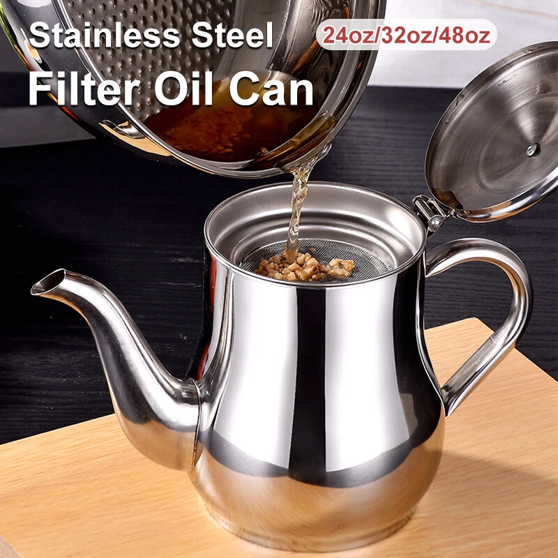 48oz Kitchen Cooking Oil Filter Pot Soup Grease Strainer Separator Storage Can