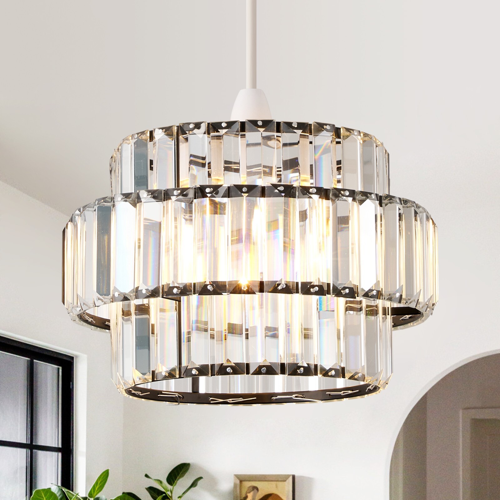 Easy Fit Pendant Shade, Matt Black Ceiling Light Shade, Diameter 27cm