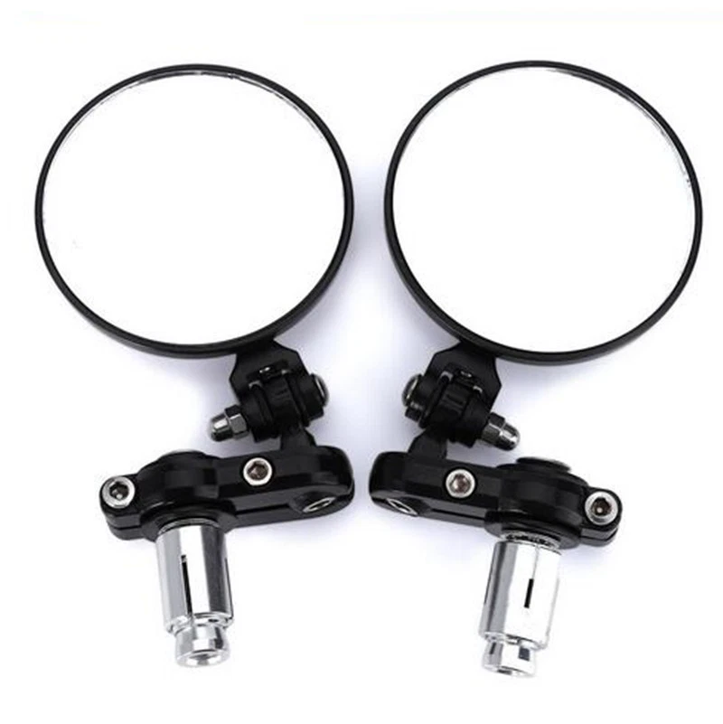 2 peças extremidade de barra de punho de motocicleta 7/8" CNC alumínio retrovisor redondo espelho lateral - Imagem 3 de 4