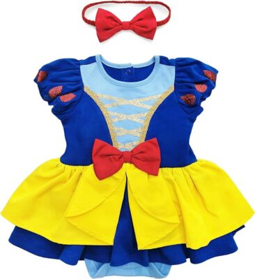 Disney Snow White Baby Bodysuit Costume & Headband Size 6 9 Months Dress Up