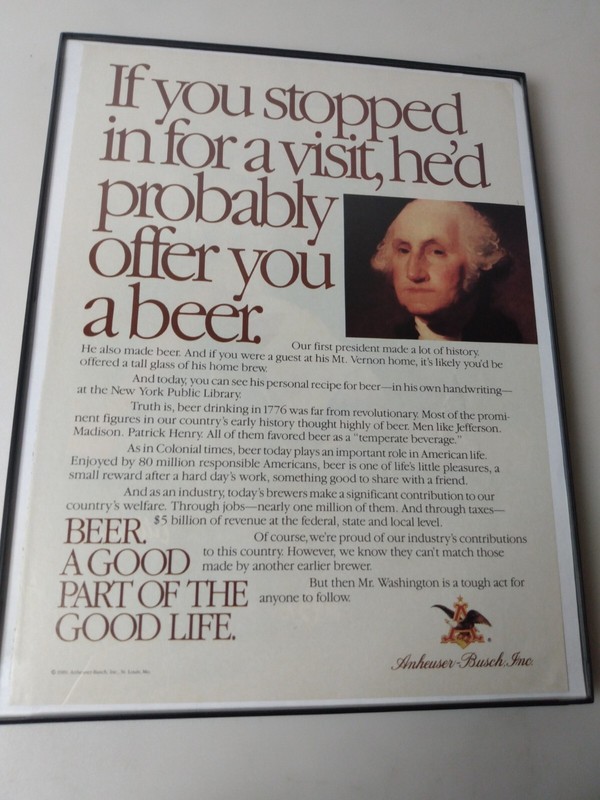 Budweiser Anheuser Busch George Washington magazine Page Framed (New Frame) Read
