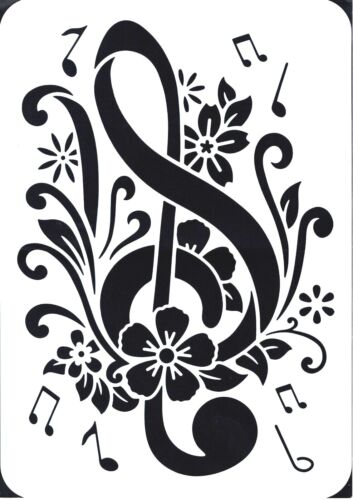 Pochoir notes de musique fleurs réutilisable. Stencil music musical note flowers - Photo 1/1