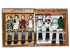 Christmas Vintage Cheese Spreaders 8 Stainless Steel Knives Angels & Snowman