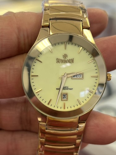 SunBorn Unisex Luminous Dial Japan 🇯🇵Movement Stainless Steel Gold Tone Watch - Picture 2 of 12