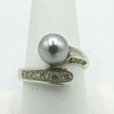Elegant 925 Sterling Silver Faux Pearl Crystals Bypass Ring Sz 8 - 7.7mm