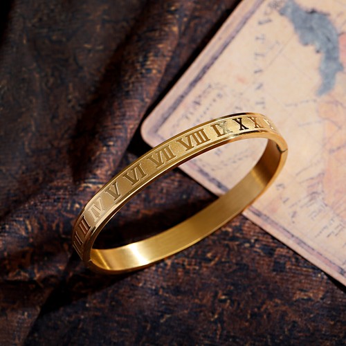 8MM Roman Numeral Wrist Cuff Bangles Fashion Stainless Steel Round Bracelets - Picture 6 of 35