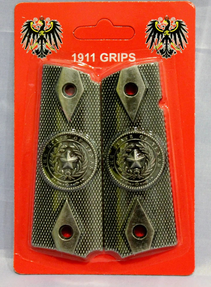 1911 Texas State Seal Metal Pistol Grips  M1911 Clone models 3-1/16 Pewter Grips - Image 2 of 2
