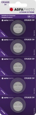 Agfaphoto Batterie Lithium, Knopfzelle, CR1620, 3V Extreme, Retail Blister (5-Pa