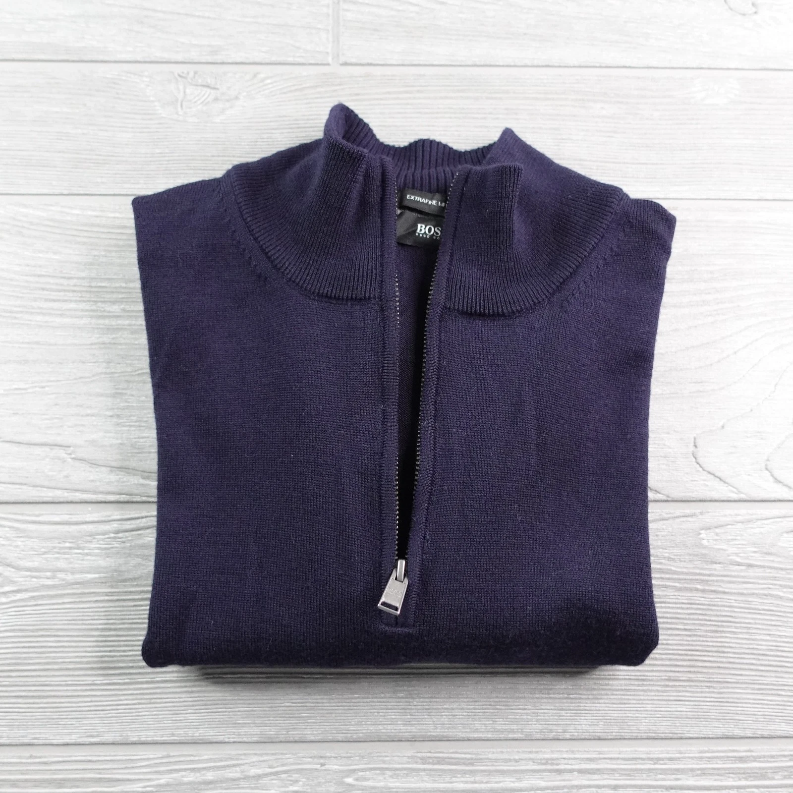 Hugo Boss Extrafine Merino Wool 1/4 Zip Sweater Men's Medium Navy Blue Pullover
Opens in a new windo