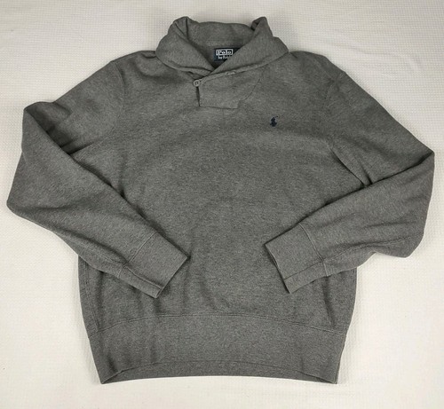 Polo Ralph Lauren Sweatshirt Wasserfallausschnitt geknöpft grau Baumwolle Freizeit Herren Medium - Bild 1 von 8