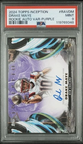 2024 Drake Maye Topps Inception Variation Purple RC On Card Auto /99 PSA9 - POP2