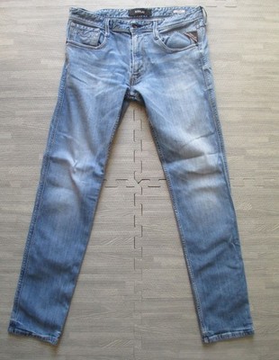 Replay Jeans Herren W32 L32 Blau Slim Skinny Stretch Denim Anbass M914
