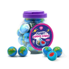 Earth Planet Gummy Balls - 19 Ounce Jar (30 Count) - Strawberry Jelly Filled Gum