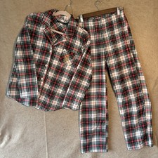Lauren Ralph Lauren Pajama Set Womens Sz S Red Green Plaid Plush Monogram Pocket